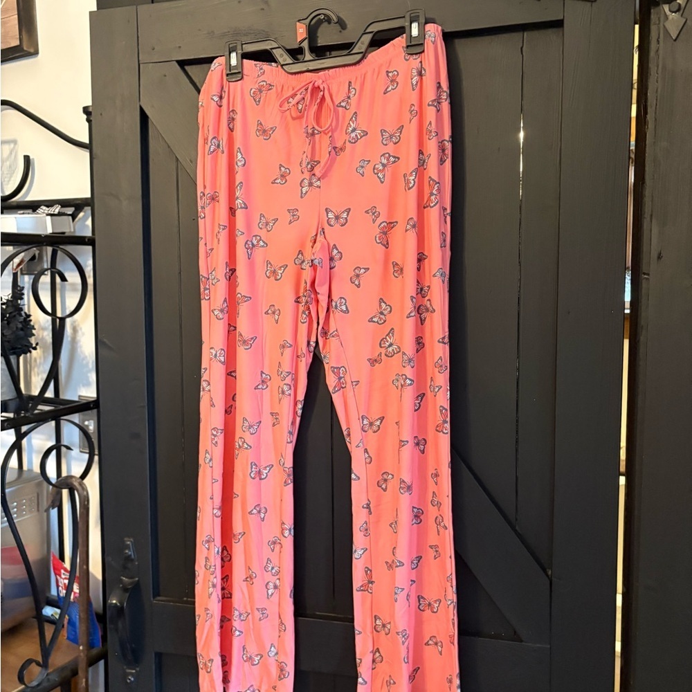 Bobbie Brooks Coral Pink Butterfly-print Pajama Pants